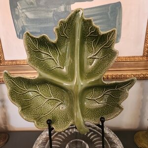 Vintage Lillian Vernon Green Leaf Divided Serving Dish Like New Cabbage Leaf